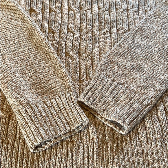 Talbots Caramel Brown Cotton CowlNeck Cable Button Sweater Oatmeal Size Medium - Picture 4 of 10